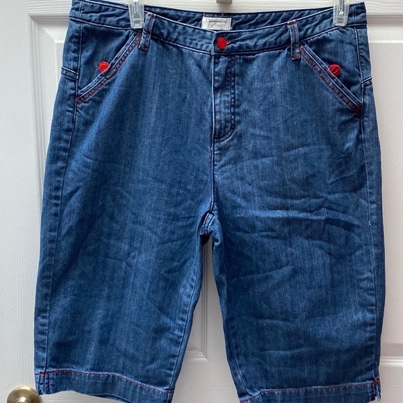 C womens Christopher & Banks solid blue knee length denim shorts size 16 - Picture 1 of 4